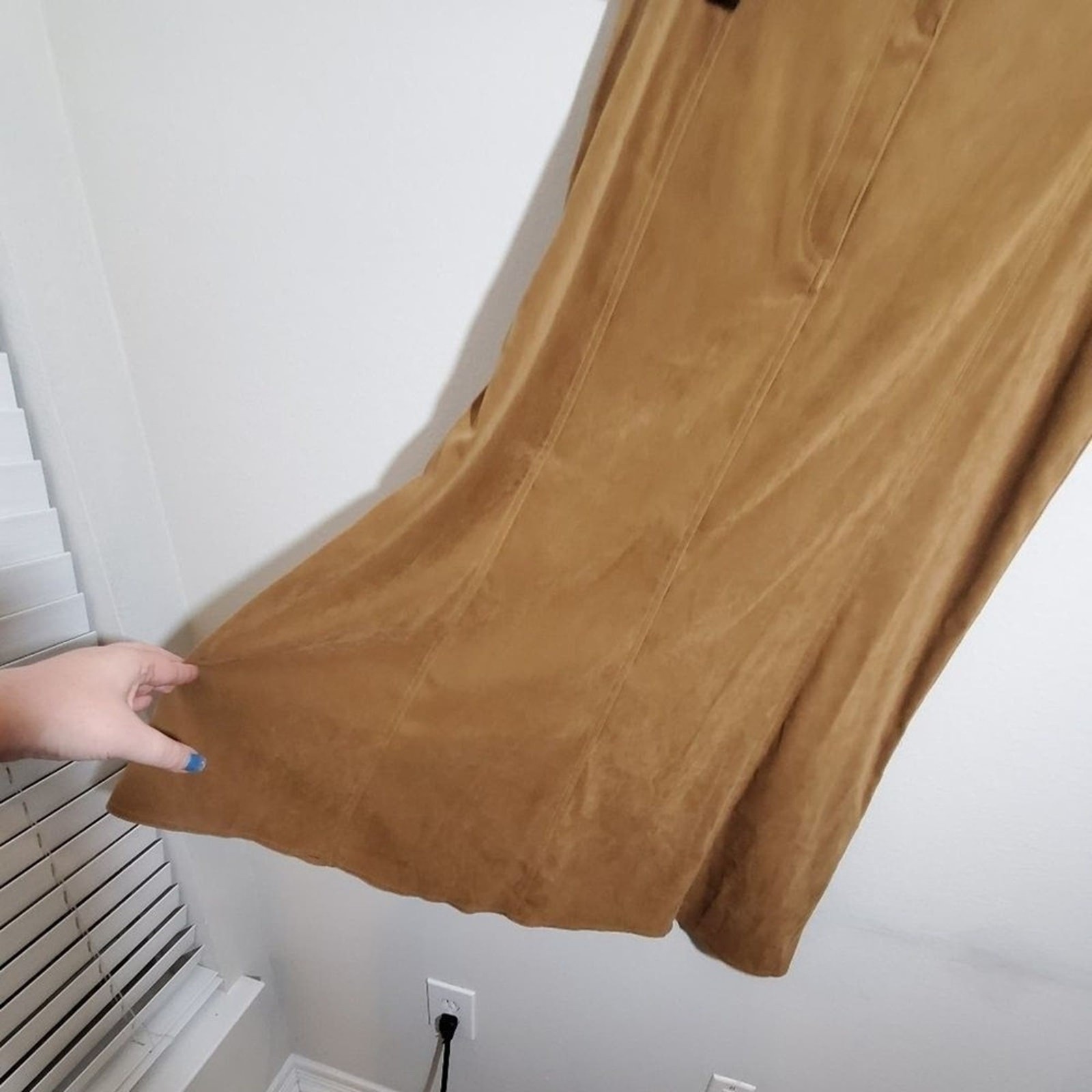 Vintage Y2k 90s Tan Vegan Suede Tulip Moleskin Midi Skirt Plus Size 14 New — image 5 of 7